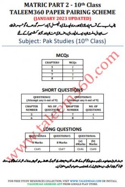 10th Class Pak Study Paper Pairing Scheme 2023 PDF - Taleem360
