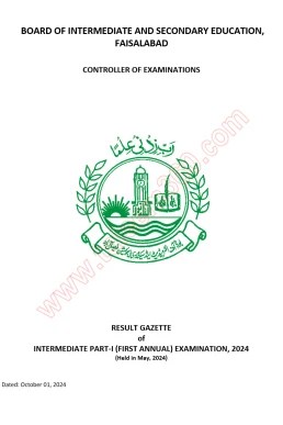 BISE Faisalabad Board 11th Class Result 2024 Gazette